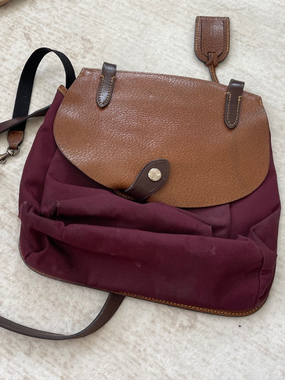 Dooney & Bourke Maroon Nylon & Leather Saddle Bag Shoulder Crossbody Purse